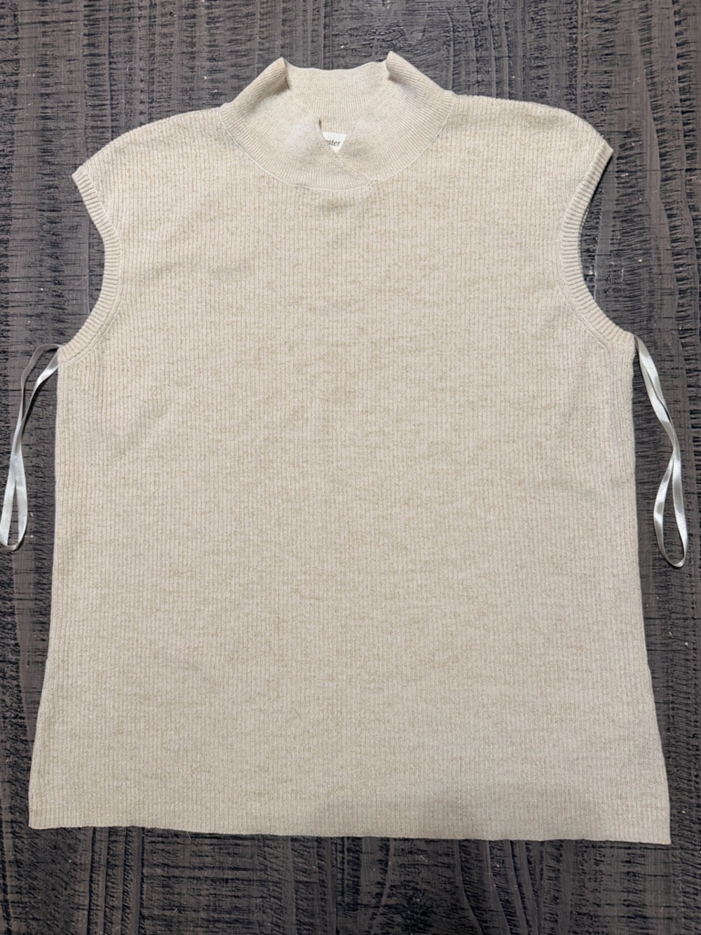 Coldwater Creek Light Cream Ribbed Metallic Crewneck Silk Sweater